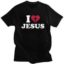 I Love Jesus T Shirt  for Men Short Sleeved God Cross Religion T-shirt Church Christian Tshirt Fashion Street Tee Top Gift