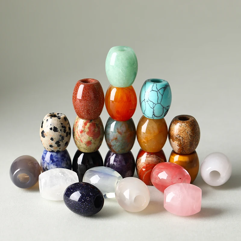 1 Pc Natural Stone Pink Quartz Agate Jasper Barrel Shape Beads 16x18mm Big Hole Bead for DIY Jewelry Making Necklace Accessory