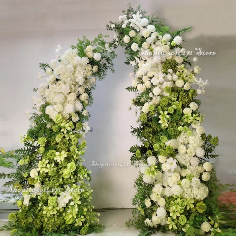 الفاخرة أوراق خضراء بيضاء روز الكوبية الزفاف خلفية الجدول المركزية الكرة الأزهار صف ترتيب القرن قوس حامل ديكور #2