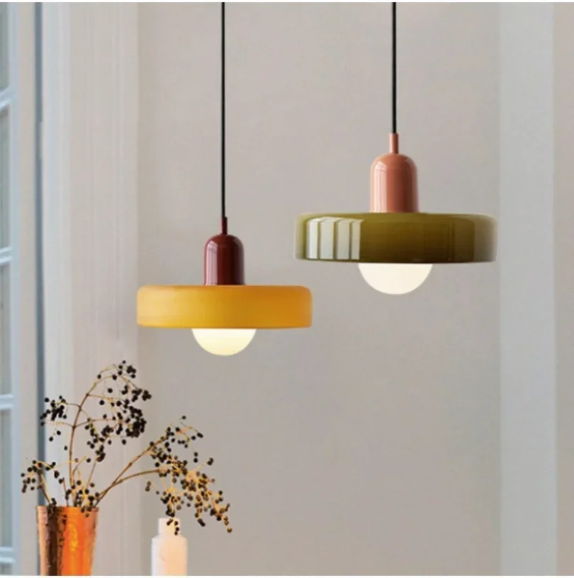 Modern Glass Pendant Light Orange Hanging Lamp Nordic Kitchen Restaurant Ceiling Chandelier Denmark Style Decorative Lighting