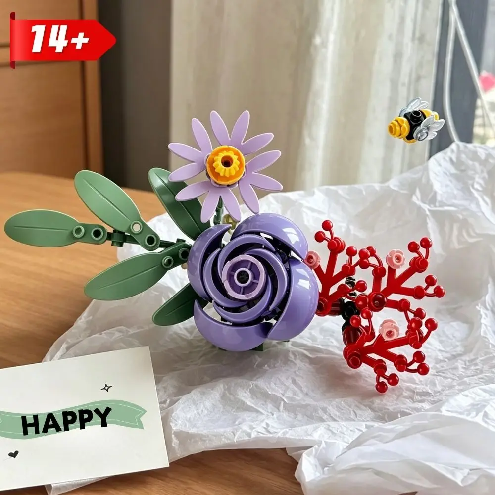 HOT Bouquet Building Blocks Artificial Floral Set Colorful Stem Blocks Decorative Vase Display Decor Christmas Gift For Adults