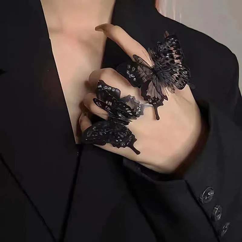Punk Butterfly Ring Black Exaggerate Gothic Three-Dimensional Vintage Ring Gift vintage accessories