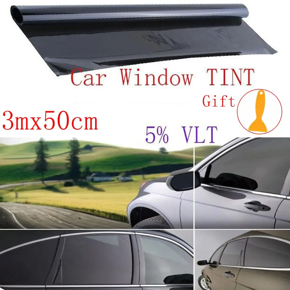 300x50cm 5% VLT Car Window Tint Professional Dark Smoke Black Film Uncut