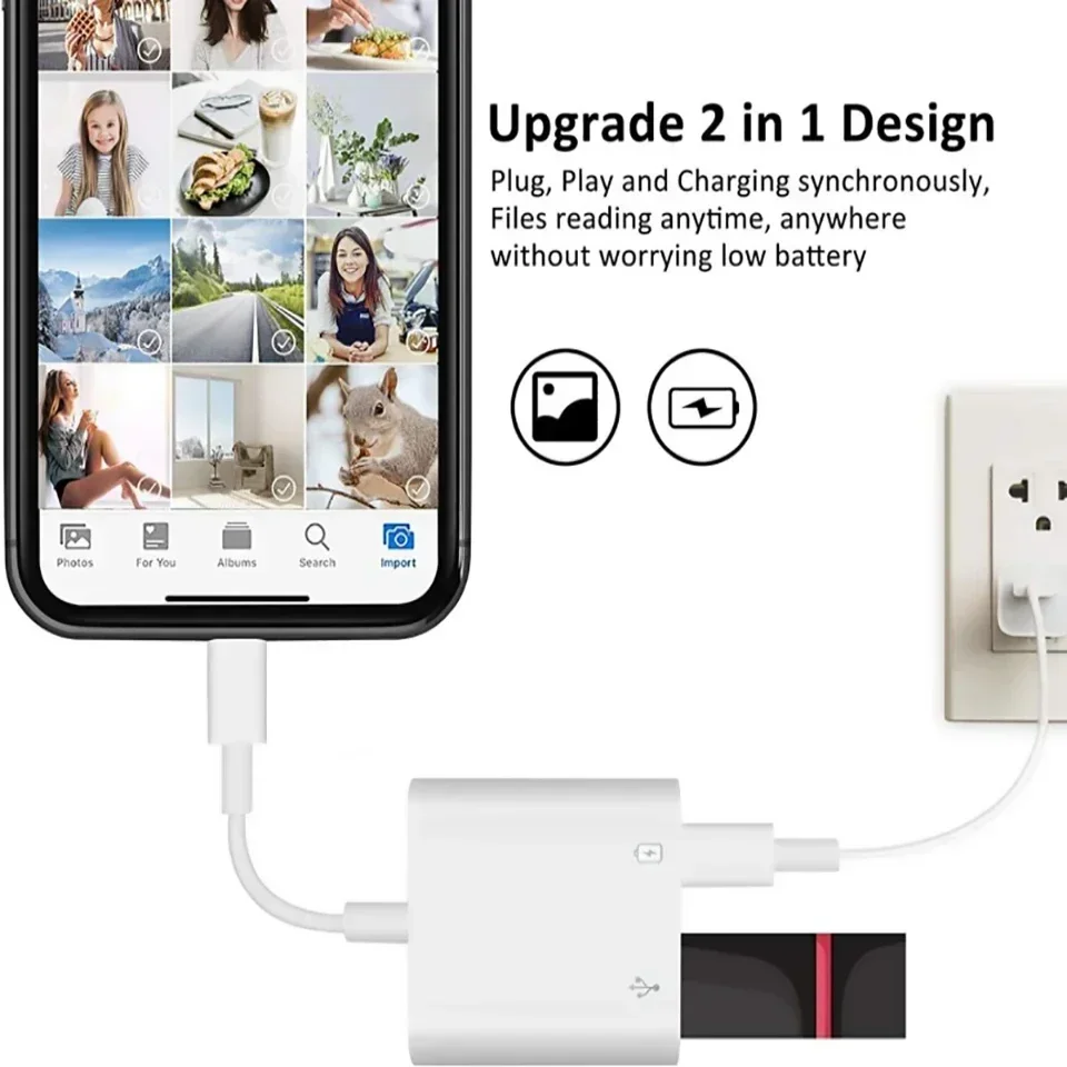 Lightning Type C OTG Adapter 2in1 For iPhone 16 15 14 13 ProMax iPad USB 30 Converter Mouse Keyboard Camera Card Reader Data image 3