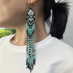 Bohemian long tassel glass bead earrings, hand-woven beaded earrings, Indian style earrings