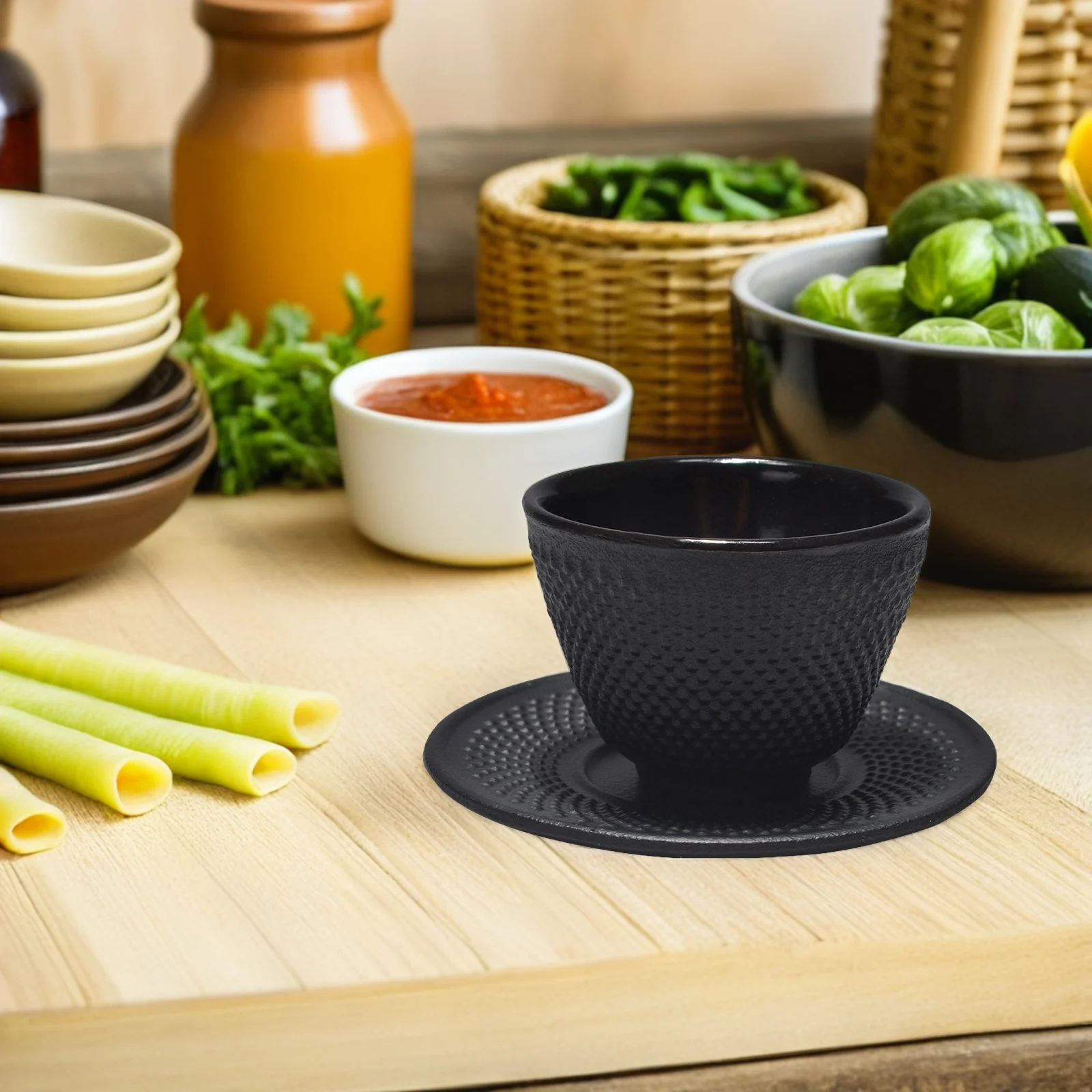 

1 комплект железной чайной чашки и блюдца, классическая чугунная чашка для питья в китайском стиле для дома, чайной комнаты, офиса, многофункциональная чайная посуда