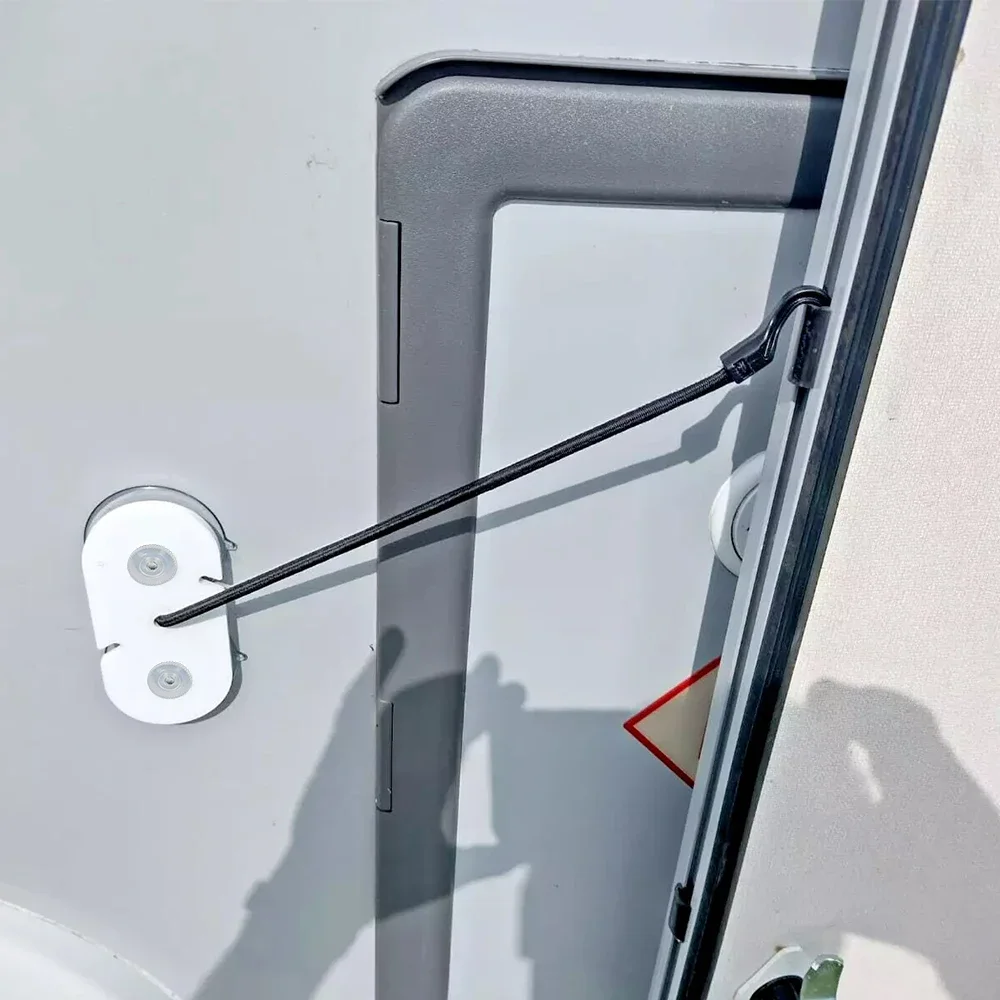 Cinghia di fissaggio per porta regolabile con ventosa di bloccaggio Fermaporta per camper, roulotte, camper, porte volanti chiuse nel vento