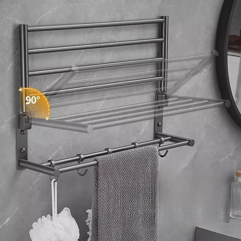 Home Bathroom Wall Towel Holder No Drill Household Towel Storage Shelves Stainless Steel Durable Bathroom Fixtures Accessories