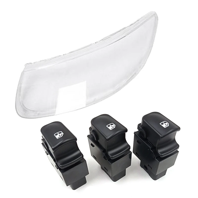 2 Set Car Accessories: 1 Pcs Car Clear Lens Shell Cover Front Headlight Cover & 1 Set Power Window Switch Buttons