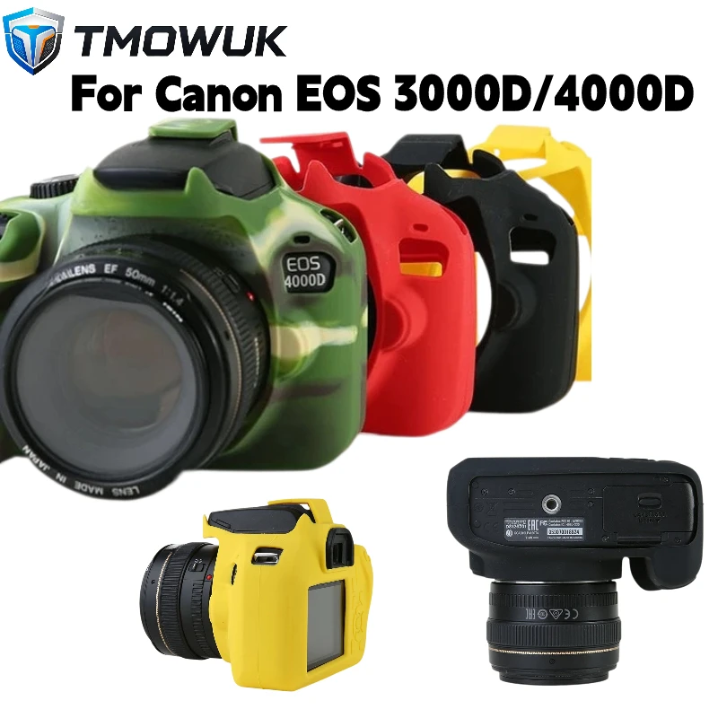 For Canon EOS 3000D 4000D Rebel T100 Silicone Camera Case Shockproof Soft Body Cover With Tempered Glass Screen Protector Gift