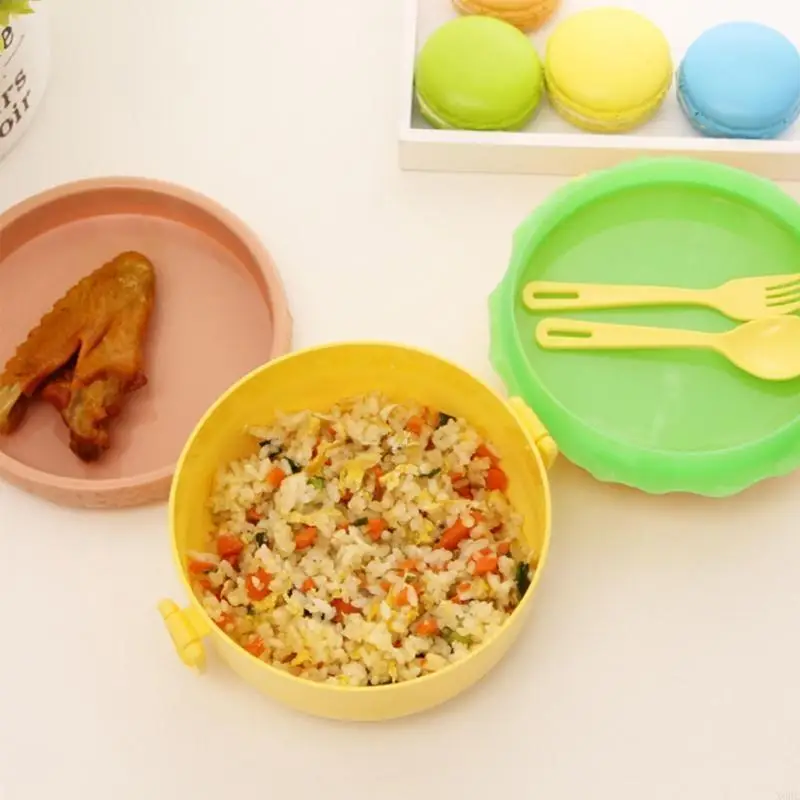 

X6hc гамбургер формы ланч -коробка двойной слой милый бургер Bento коробка Lunchbox детская школьная еда контейнер Spoon Fork
