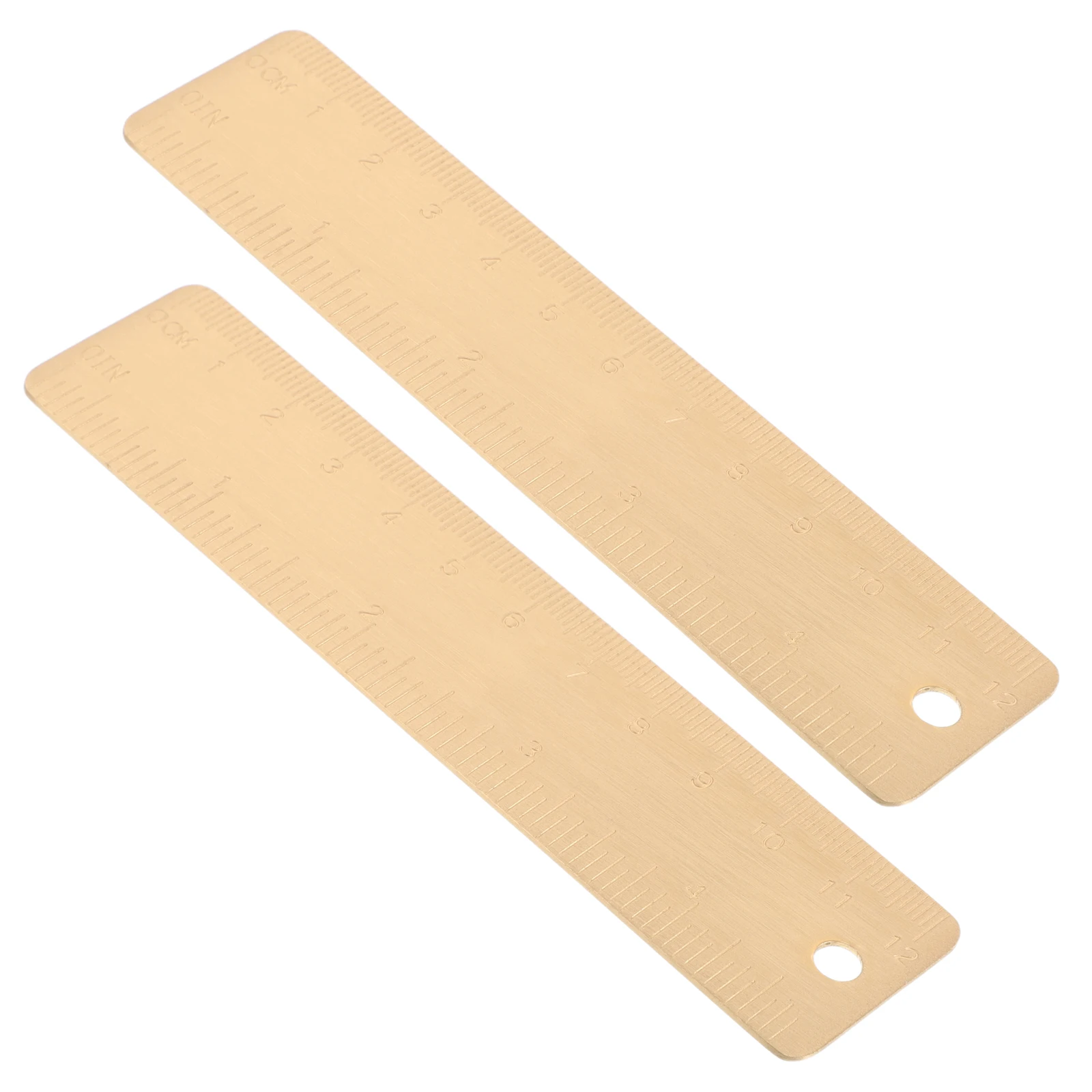 2 Pcs Ruler Brass Scale Metal Drawing Stationery Measuring with Cm Inch Cute Golden Architectural Student