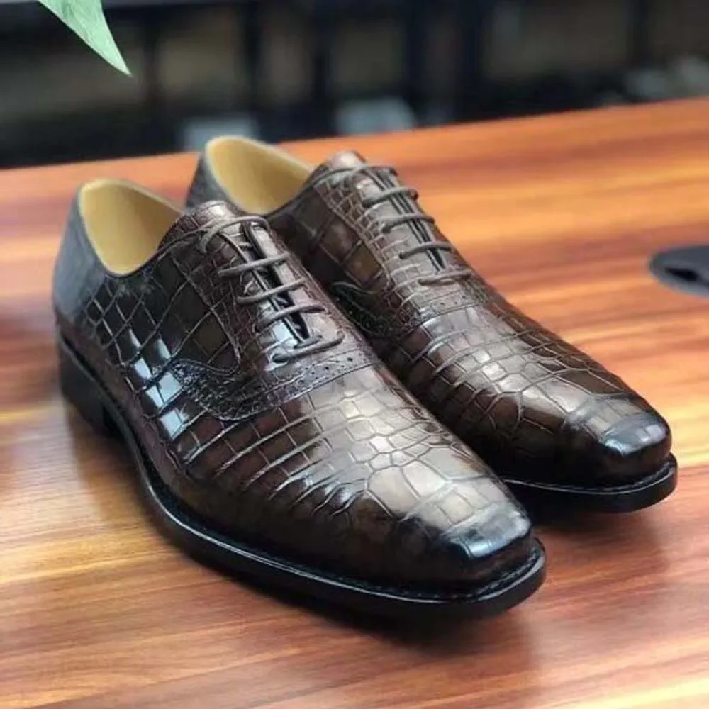 yingshang new arrival men dress shoes male formal shoes men crocodile leather shoes for male coffee color leather sole