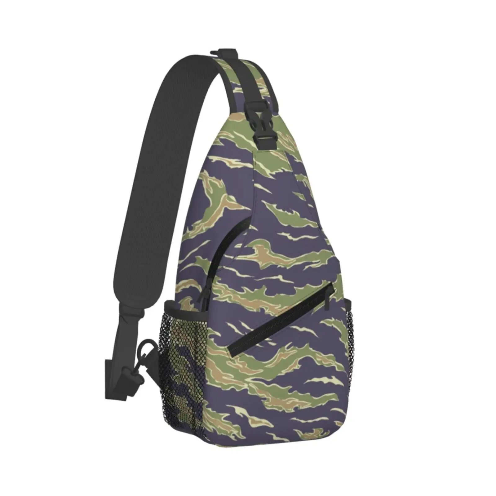 Tiger Stripe Camouflage Print Sling Backpack Chest Bag Waterproof Crossbody Travel Hiking Daypack for Women Men Shoulder Bag