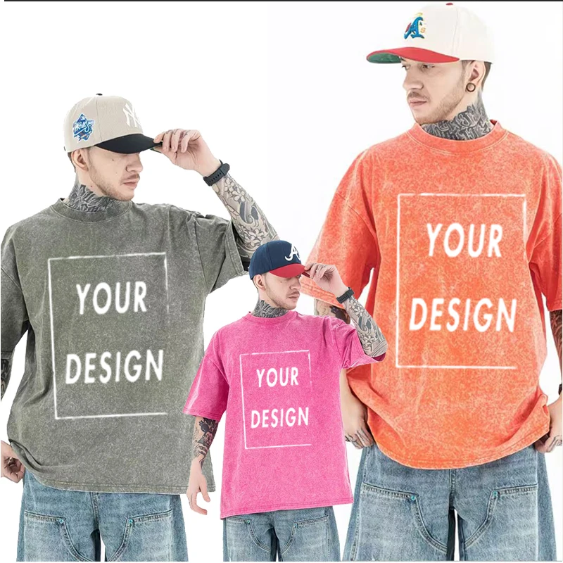 Men's and Women's Cotton Washed T-Shirt Custom Printed T-Shirt 230G Top DIY Your Favorite Pattern or Logo Fashionable Custom Top