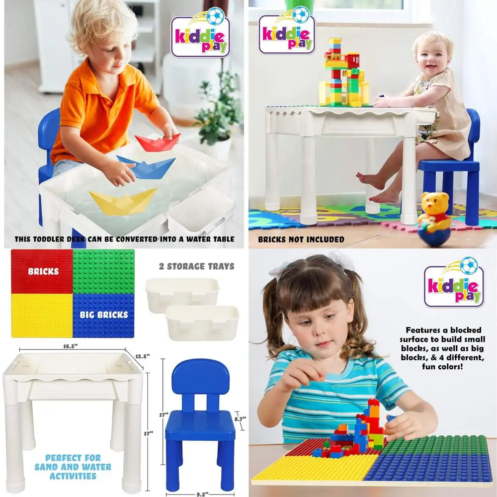 

Многофункциональный игровой стол 7-в-1 для малышей со стульчиком, отсеком для хранения и блоками, совместимыми с LEGO