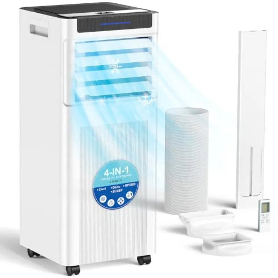 

Portable Air Conditioners 10000 BTU for Bedrooms, Living Rooms Apartments: White ABS Plastic Unit with Cooling, Dehumidifying,