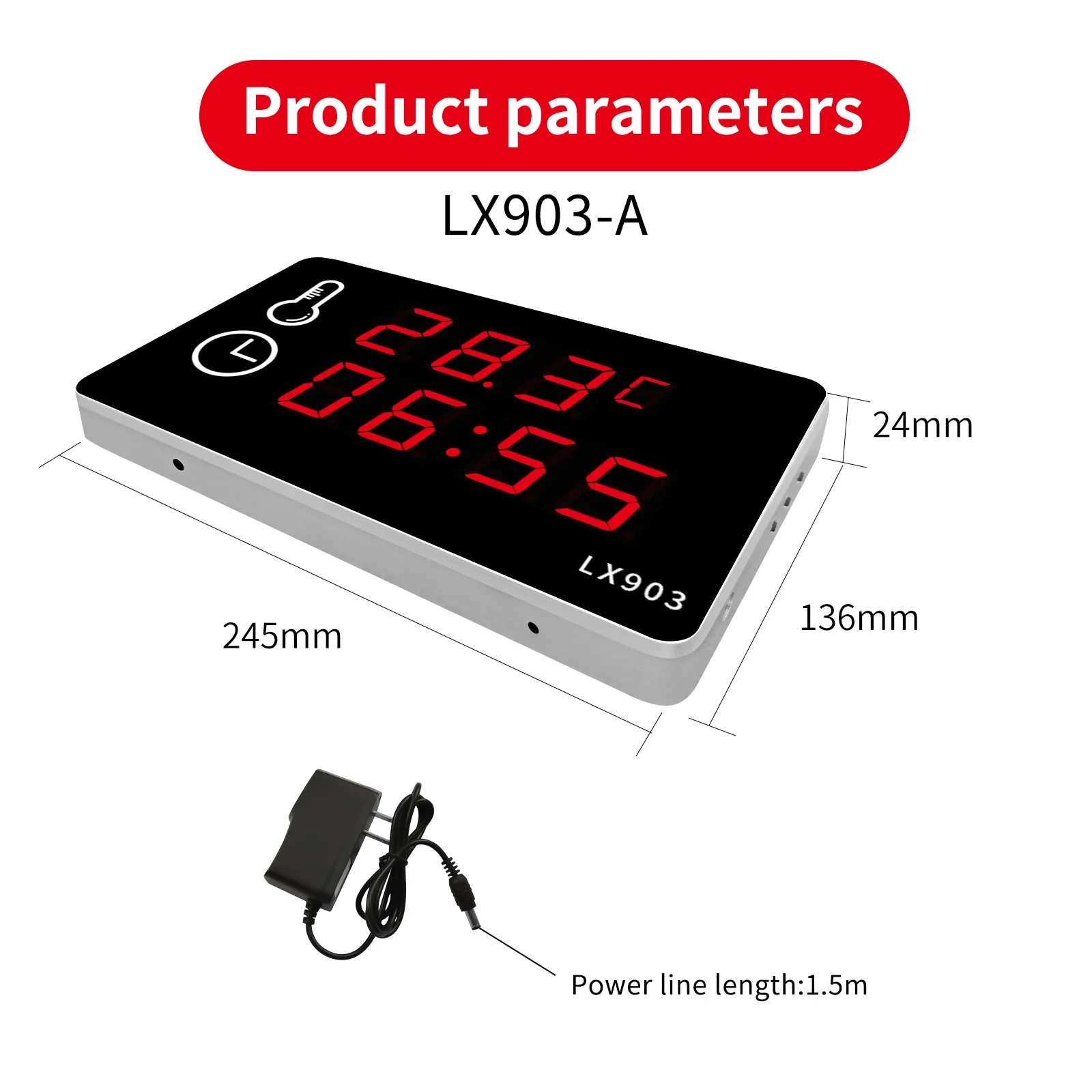 Imagem -02 - Medidor de Temperatura Industrial de Grande Display Led Relógio com Sensor de Temperatura Embutido Sauna da Piscina e Banheiro Lx903
