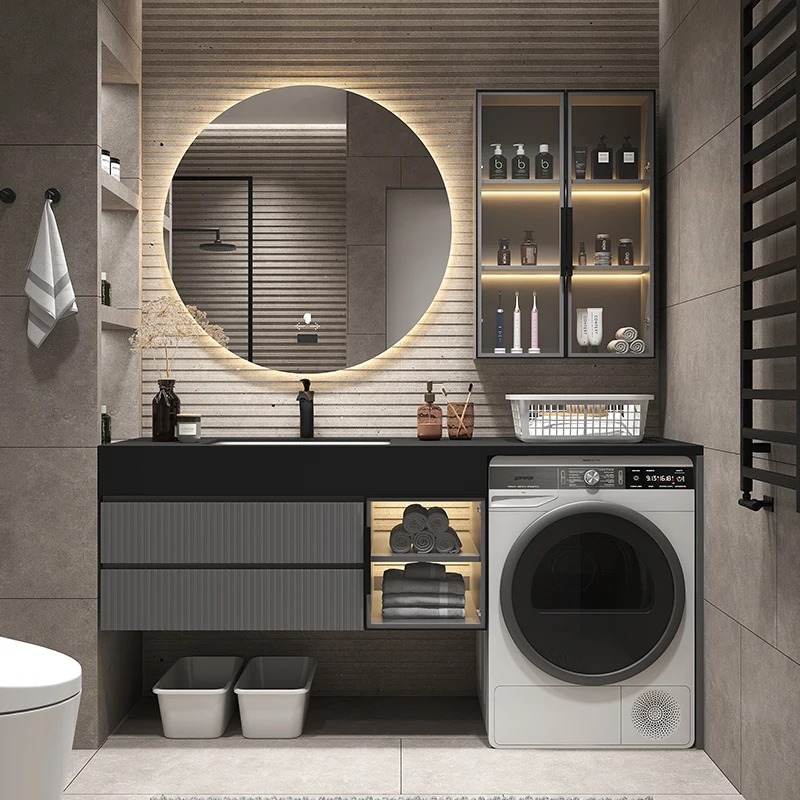 Modern minimalist rock panel bathroom cabinet combination washing machine integrated cabinet balcony bathroom sink sink sink