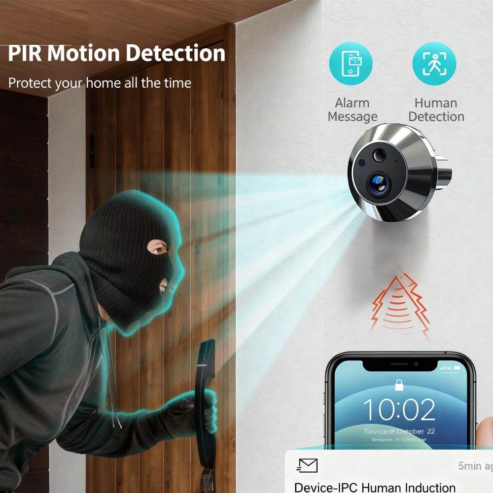 4.3 Inches Smart Life Tuya Wifi Doorbell Peephole Camera Digital Door Camera 130° Angle 1080P PIR Night Vision Motion Detection
