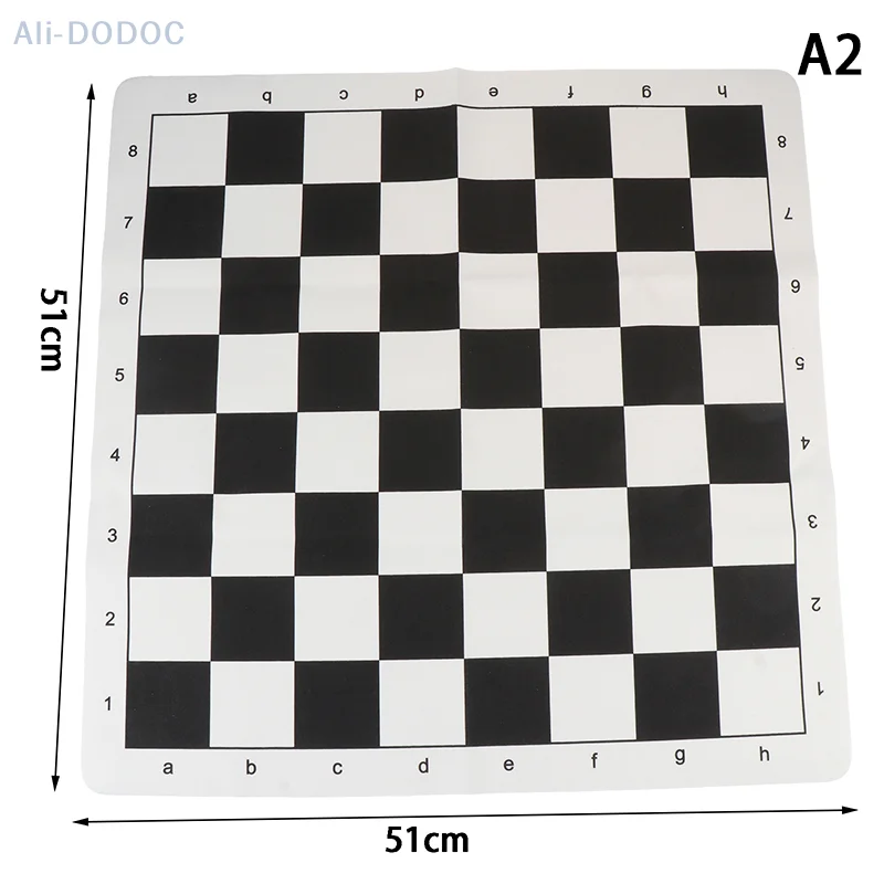 Placa de xadrez dobrável preto e branco, xadrez macio, couro PU, tabuleiro de xadrez do torneio, acessórios para jogos infantis, 43x43cm, 51x51cm, 1pc