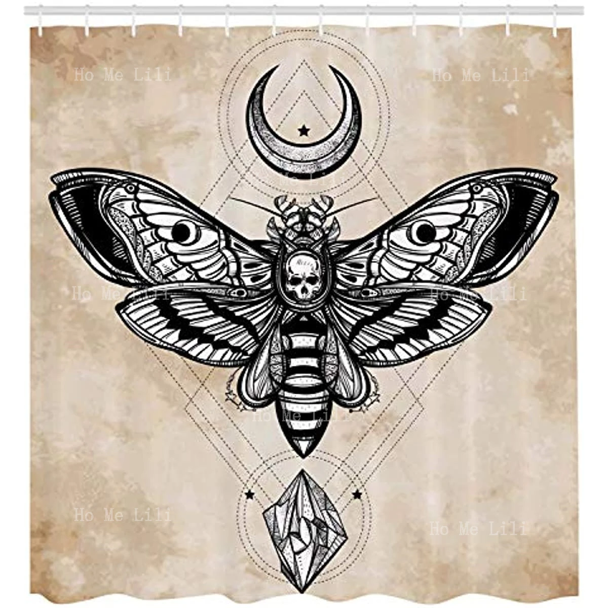 Fantasy Dead Head Hawk Moth Luna And Stone Magic Skull Illustration Shower Curtain Bathroom Decor