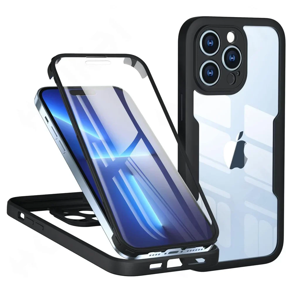 Case For iPhone 16 15 14 13 12 11 Pro Max Plus XS Max XR 8 7 Plus 360 Full Shockproof Silicone Screen Protection Phone Cover