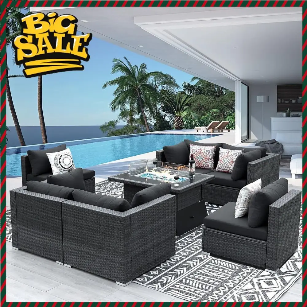 

BestsellerBestsellerLarge Outdoor Patio Sectional with Fire Pit, 29.3 High Back, Extra Large PE Rattan Sofa Set, Gray