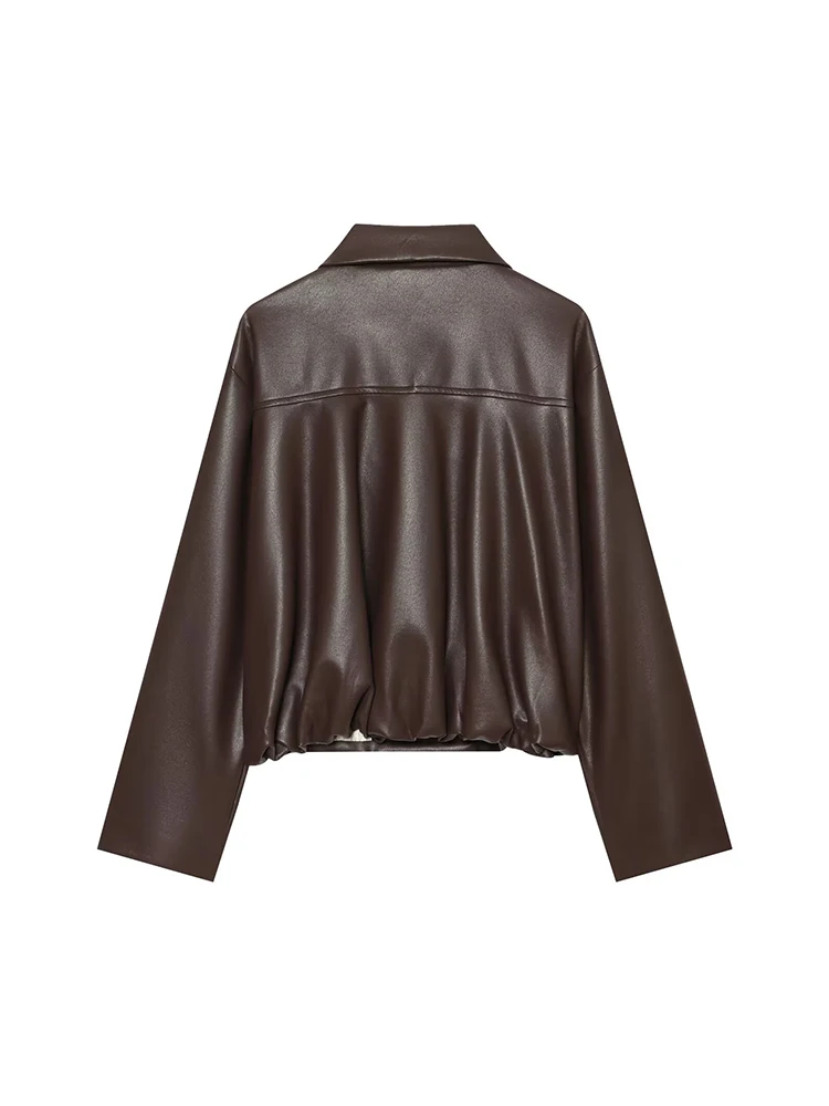 Smvp Women Retro Leather Jacket Coat 2026 Spring Autumn New Casual Fashionable Double Breasted Leather Clothes Female Outfit