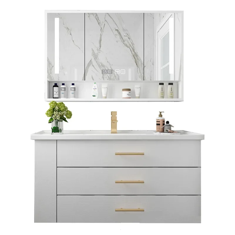 Display Bathroom Cabinets with Sink Smart Mirror Integrated Ceramic Washbasin Bathroom Vanity Nordic Vestidores Trendy Furniture
