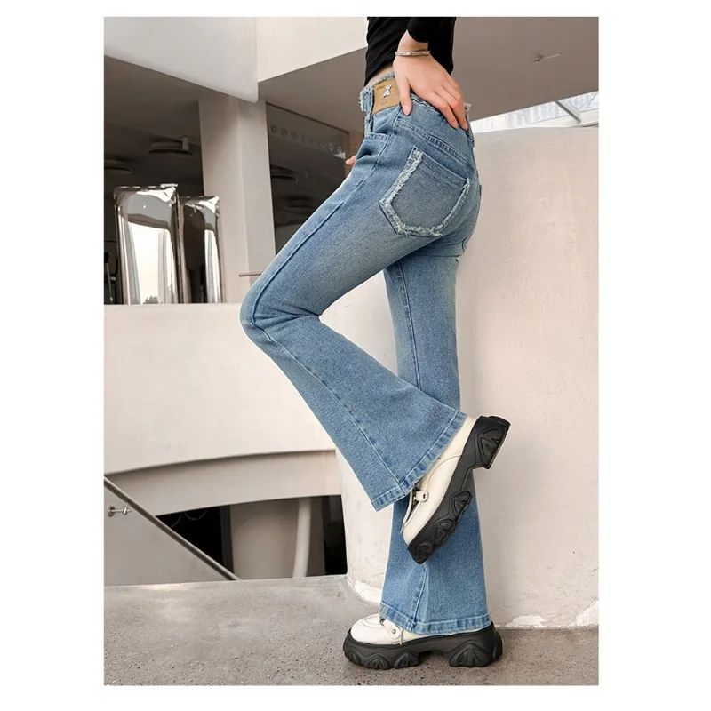 UNITIM Kinder Mädchen Schlaghosen 2026 Herbst 3-14 Jahre Kinder Mädchen Einfache Denim-Hosen Elastischer Bund Junge Teenager Mädchen Jeans – Detail 19