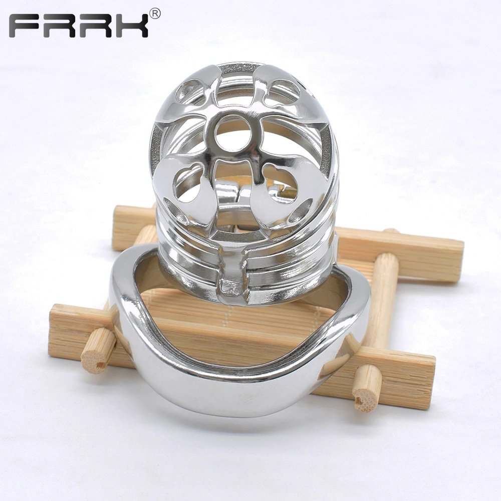 FRRK Stainless Steel Chastity Cock Cage Device for Men Gay Sex Tool BDSM Sexy Shop Bondage Belt Femboy Penis Lock Rings images - 6