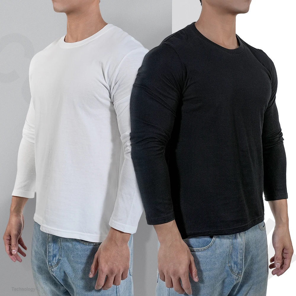 1PC Cotton Mens O-Neck T Shirts Casual Long Sleeve Top Moisture Wicking Heavyweight Tees Tanks Classic Loose Fit Tshirts for Men