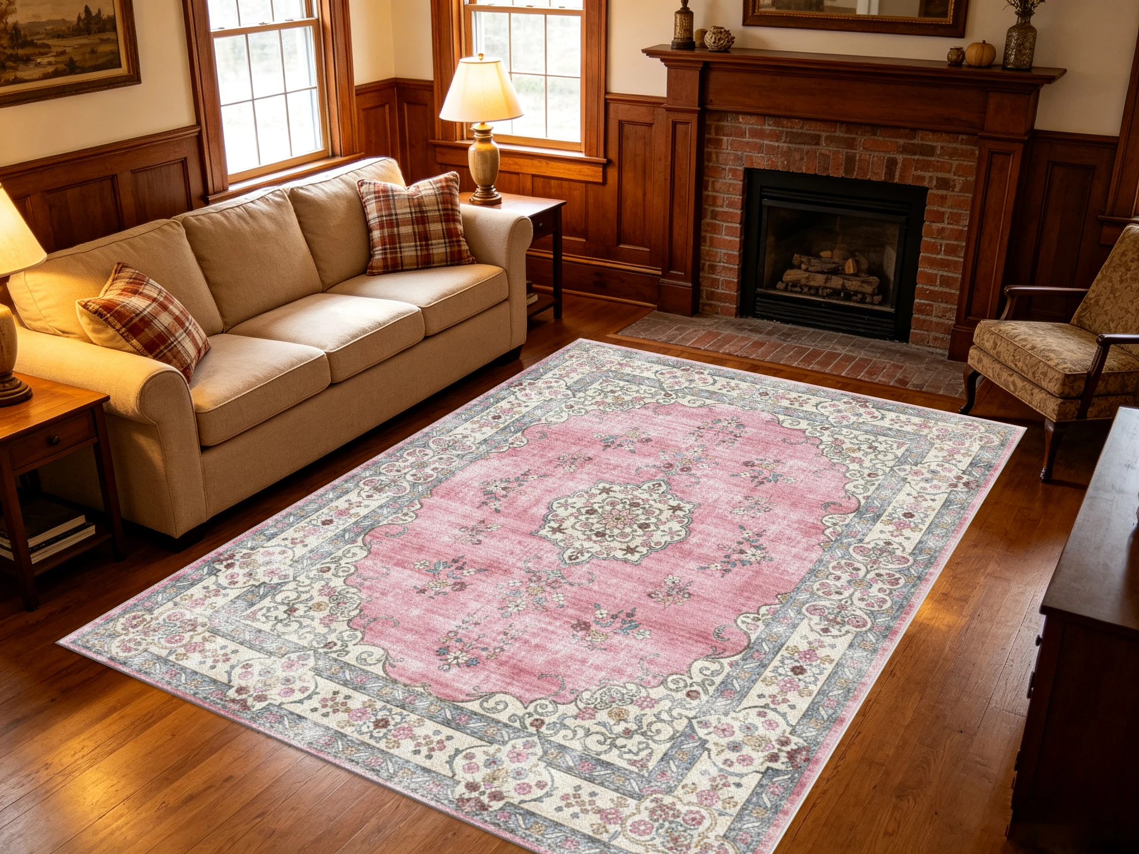 Boho Distressed Medallion Carpet Flooring Vintage Floral Printed Area Rug Indoor Home Decor