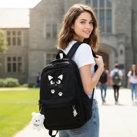 Mochila de gato negro y rosa, bolso para libros con letras para estudiantes, bolso escolar para ordenador portátil para niñas, bolso de viaje para adolescentes, mochila Unisex para ordenador universitario