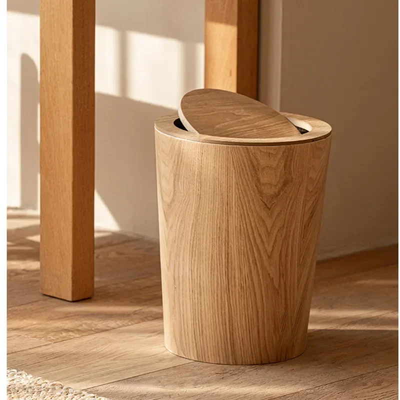 Japanese Log Style Garage Bin Homestay Hotel Garbage Container Bedroom Flip Rubbish Bin Multi Scene Suitable For Wastebasket