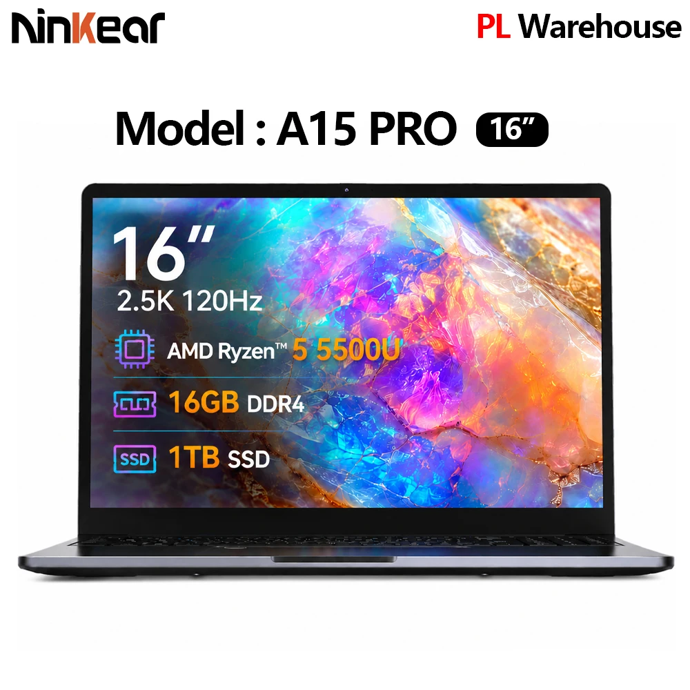Ninkear A15 Pro Laptop 16Go RAM 1To SSD Ryzen 5 5500U 16 pouces Bureau Travail Étude Empreinte WiFi6 Métal Windows 11 Portable