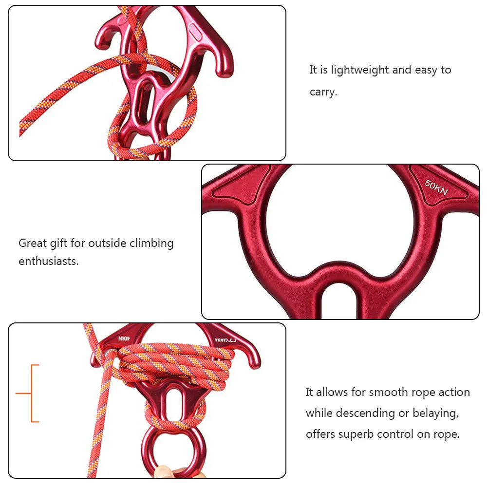 

50Kn Heavy Duty Aluminum Alloy Climbing Descender For Rappelling Gear Figure 8 Descender Rappel Ring Outdoor Adventure