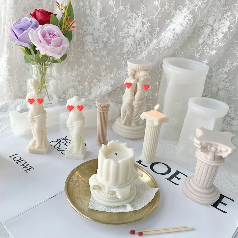 3D classic Roman column silicone candle mold DIY Venus Goddess plaster epoxy resin art sculpture crafts Handmade home decoration