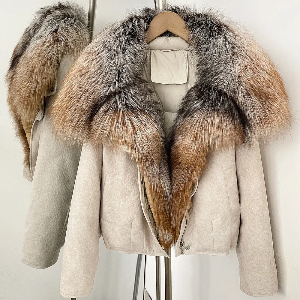 OFTBUY Winter-Daunenmäntel und -Parkas für Damen, locker geschnitten, mit großem Naturfellkragen, Entendaunenbekleidung, dicke, kurze Pufferjacke für Frauen – Detail 25