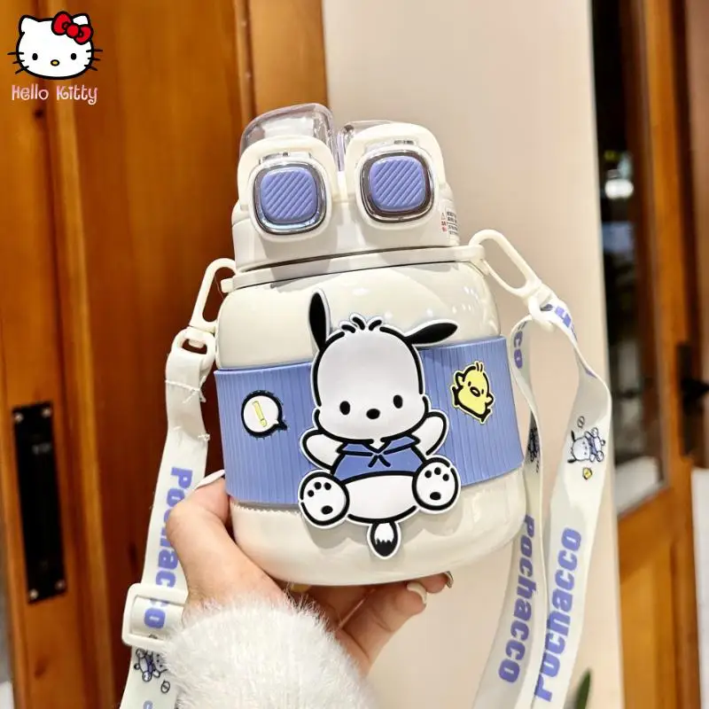 Sanrio 316 taza de vacío de dibujos animados de Anime para niñas, nueva taza de paja de gran capacidad para chico, taza grande bonita para estudiantes, taza doble portátil para beber