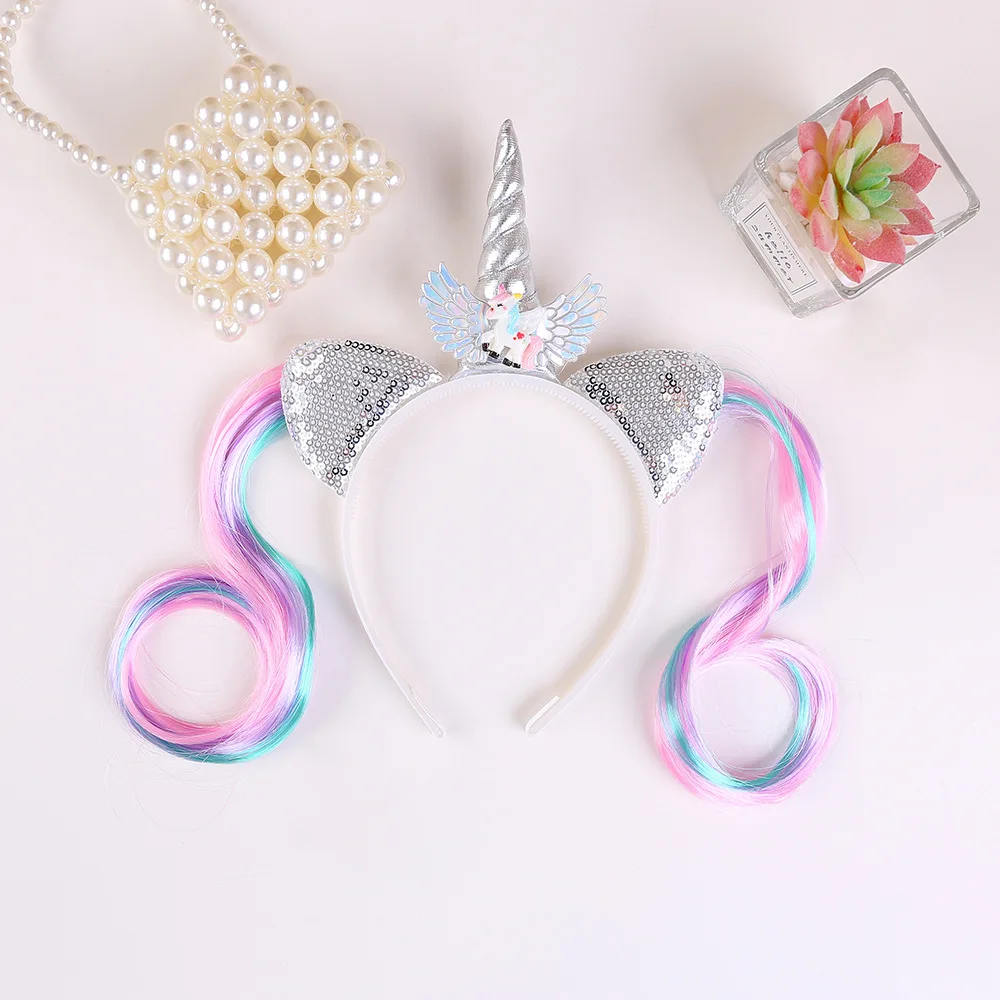 Diadema de disfraz de unicornio de Navidad para niña, Cosplay de Papá Noel, pelo colorido