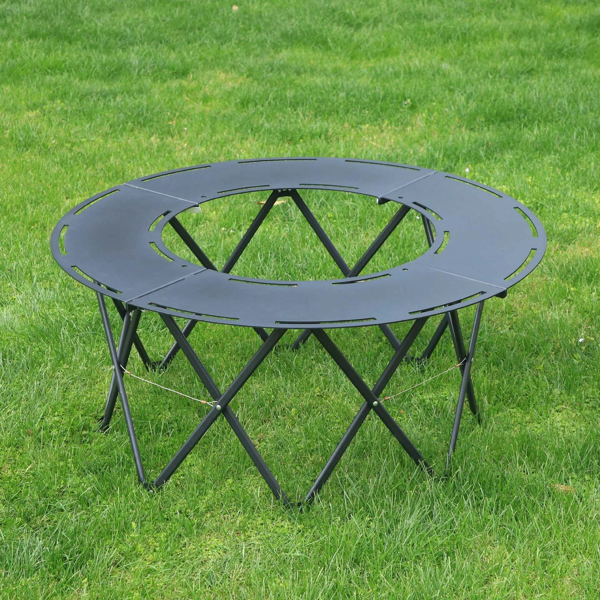 Outdoor Portable Aluminum Chinese Design Round Tea Brewing Camping Table with Detachable Folding Feature for Picnic & Beach Use