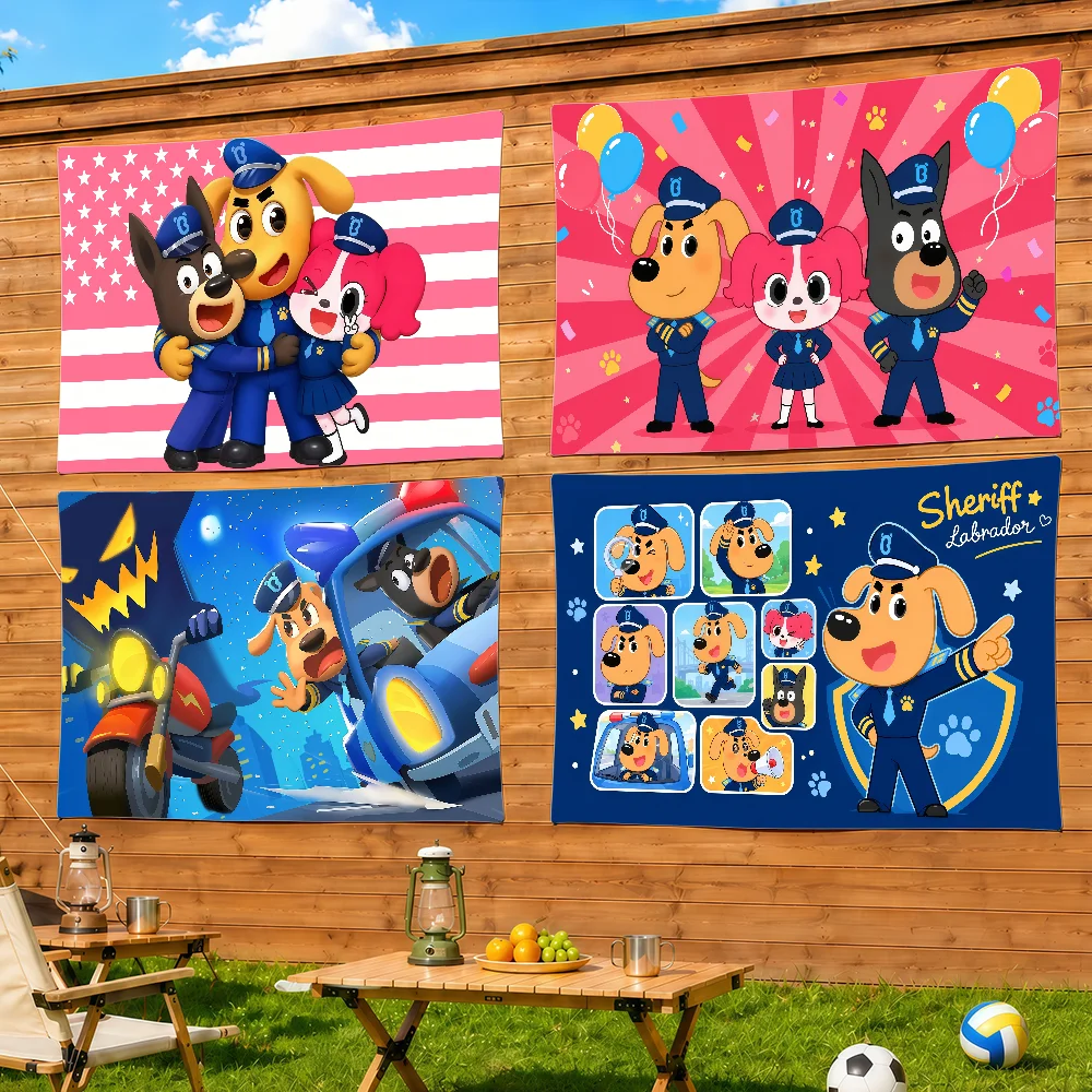 Animation Safety Sheriff Labrador Flag Decorative Home Yard & Garden Decor Banner - Indoor Outdoor Wall Hanging Flag