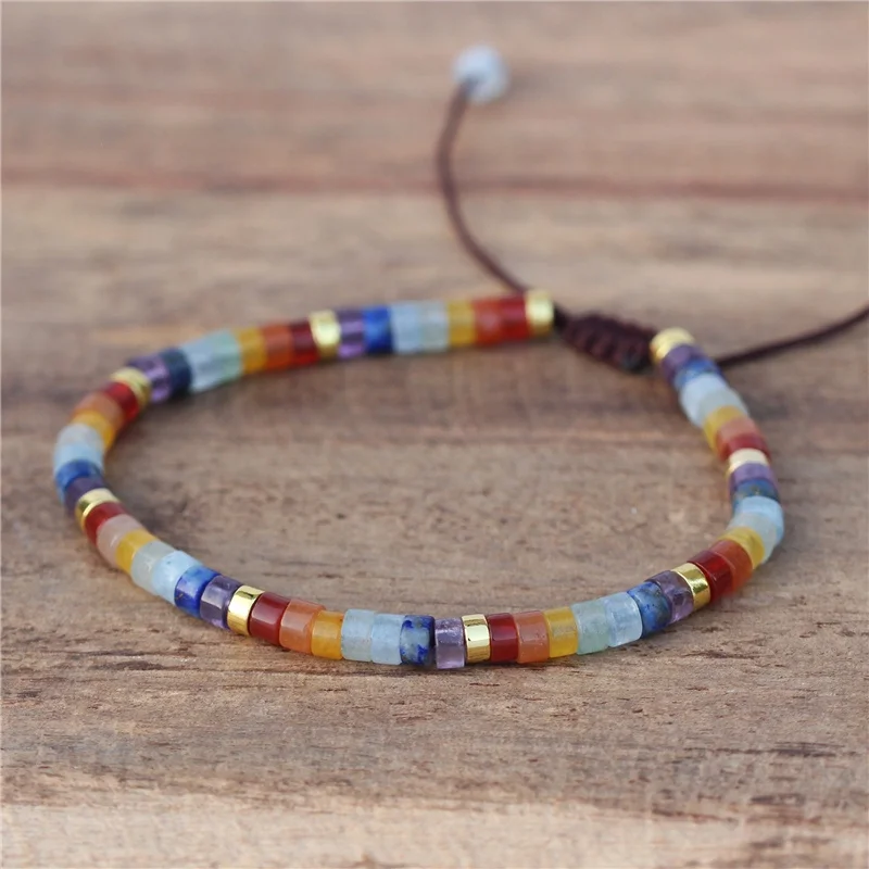 Exclusive New 7 Chakra Natural Stone 2x4mm Tile Beads Dainty Bracelet Stretch Tibetan Adjustable Bracelet Boho Jewelry Wholesale