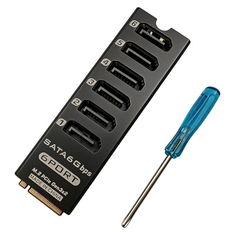 M.2 NVMe PCIe Gen3 X2 to 6 Port SATA 3.0 6G Expansion Card Riser M2 M‑Key to 6‑Port SATA Adapter for SSD HDD Hard Disk Converter
