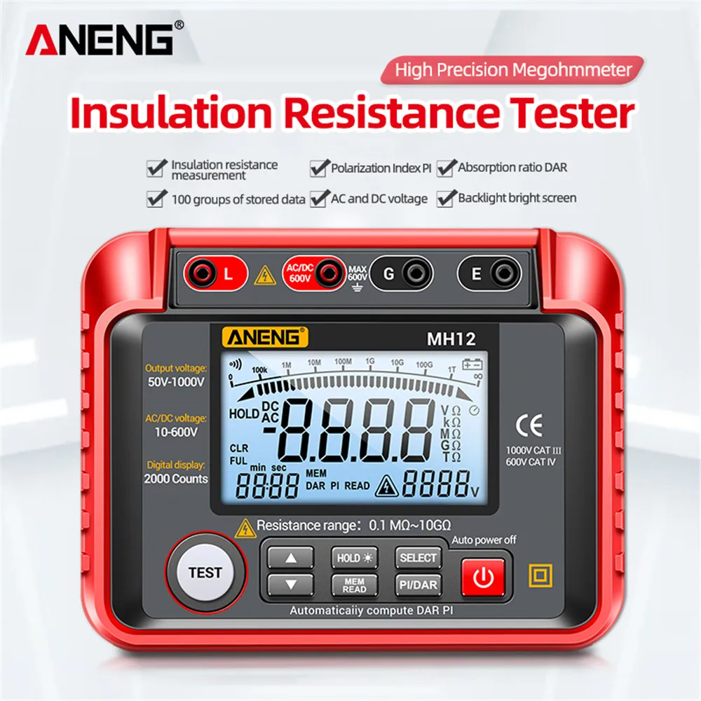 Insulation Earth Resistance Meters  Digital Megohmmeter Meters ANENG MH12 Tester cable High Voltage Voltmeter Meter tools