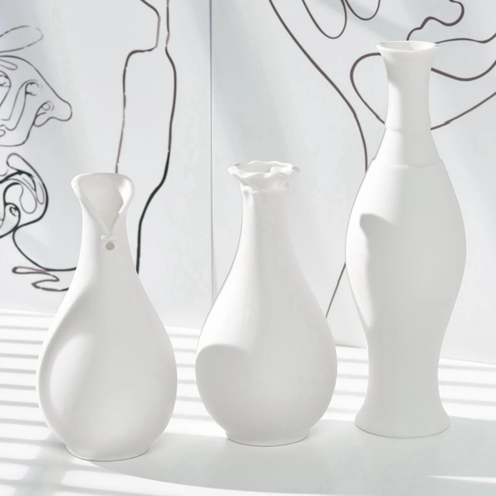 

1White ceramic flower vase creative simple Nordic bedroom table living room flower decoration pieces home decoration props vases