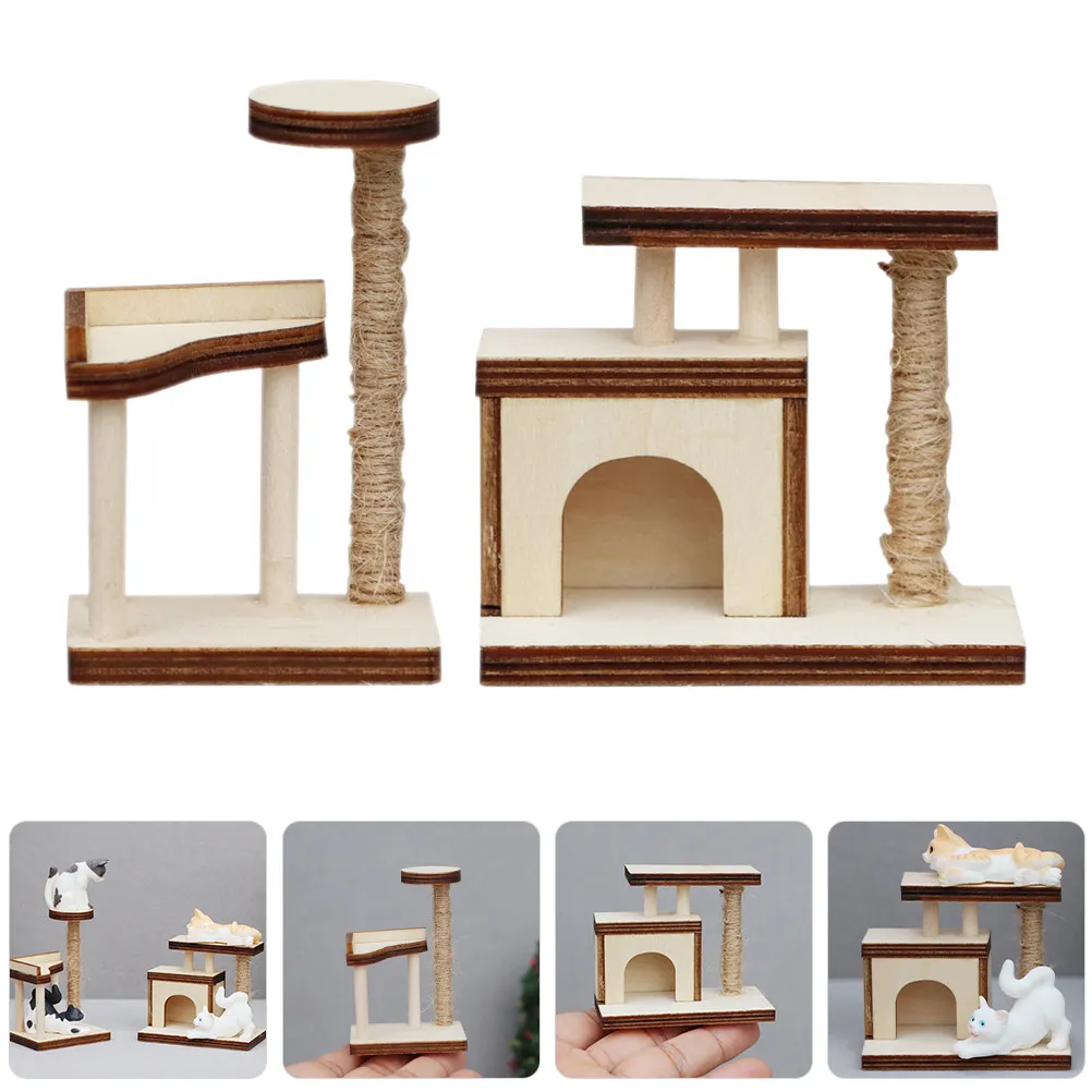 

2Pcs Wooden Mini House Furniture Cat Trees Ornament Lifelike 1:12 Scale DIY Unfinished Design for Mini House Layout Prop Wooden