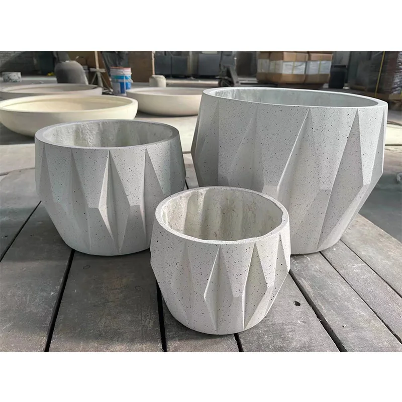 High Quality White Dots Flower Pots Outdoor PolyStone Plant Pots for Australia and Saudi Arabia